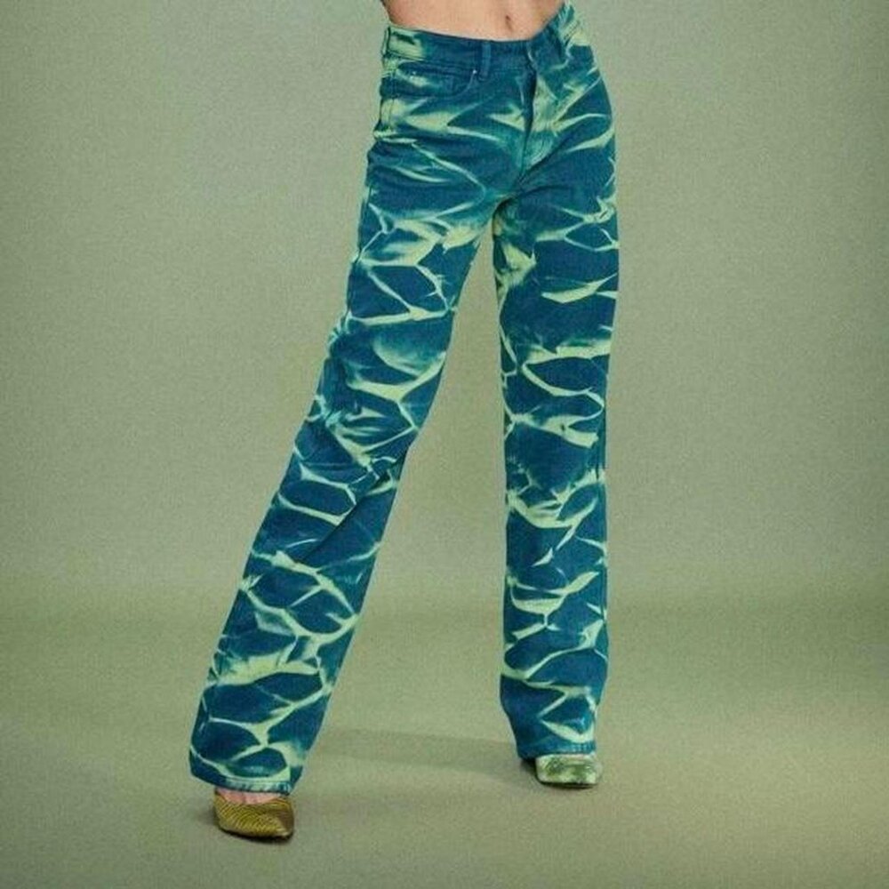 Jaded London green and blue print Slouchy Boyfriend Fit Jeans size 30